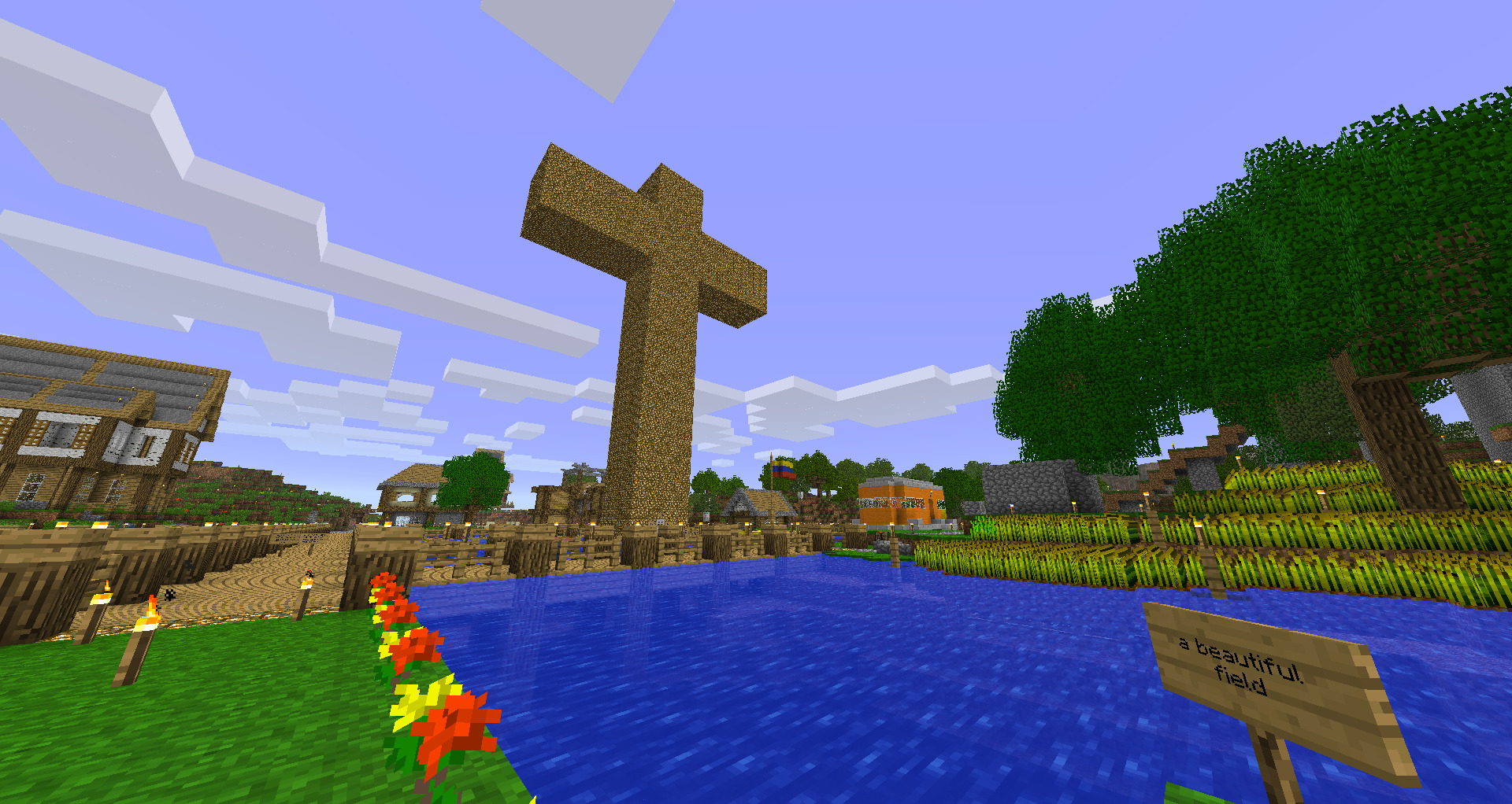 A giant glowstone cross